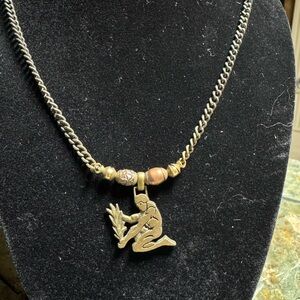 Virgo Bronze Toned Pendant Necklace with Beaded Chain